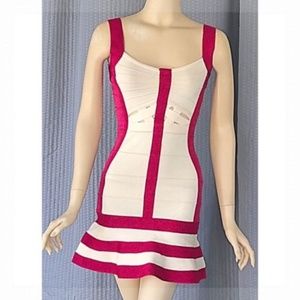 Wow Couture Pink Tan Bandage Bodycon Flirty Dress